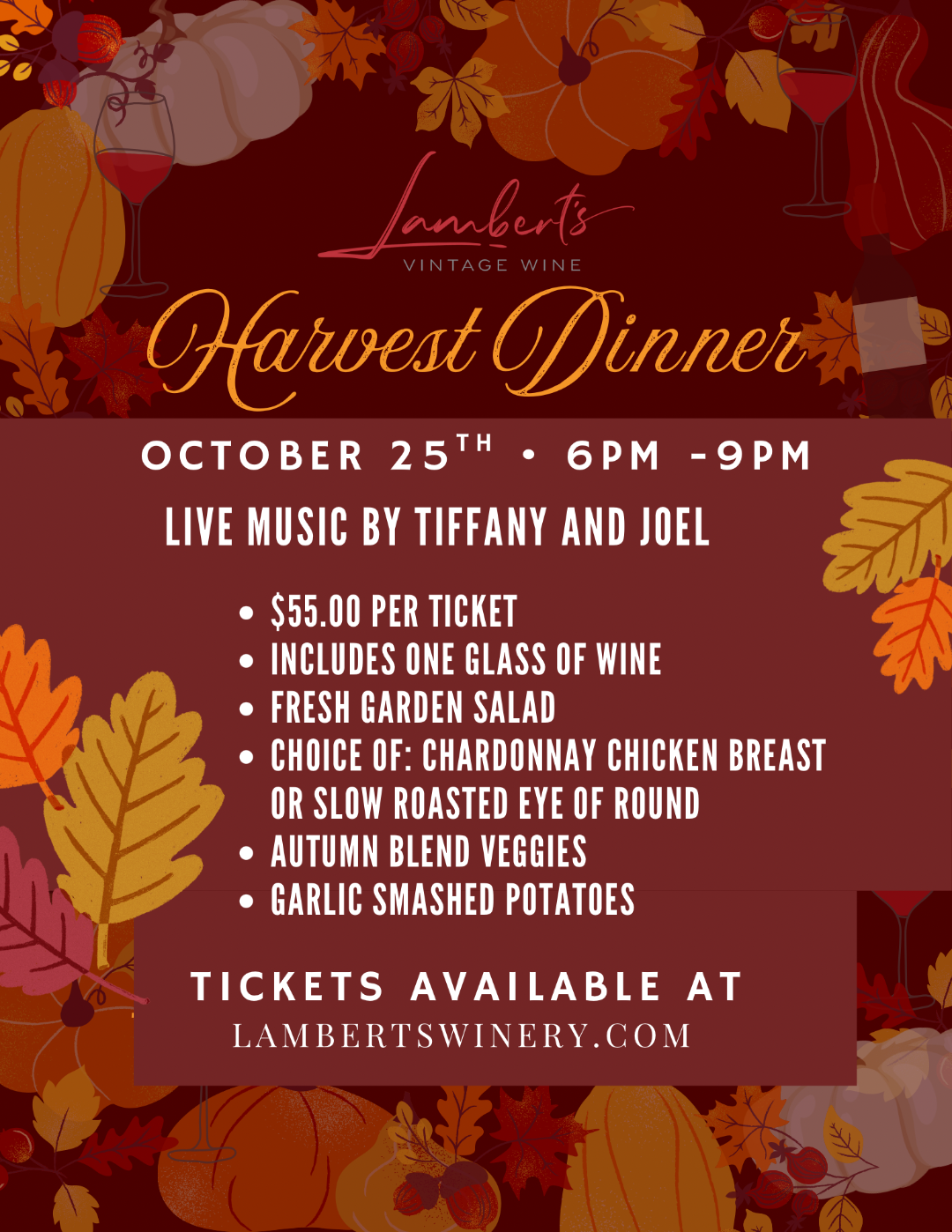 Harvest Dinner - October 25 - 6-9pm